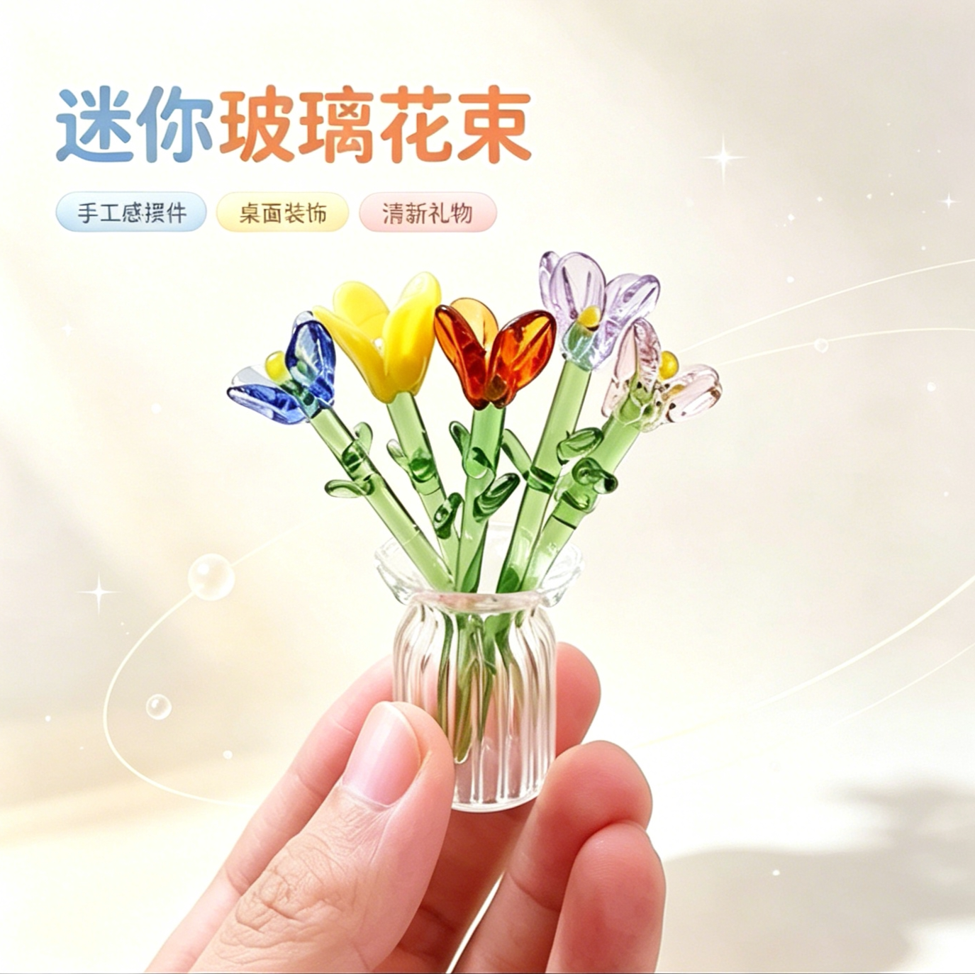 淄博琉璃小花瓶摆件客厅插花仿真花束玫瑰郁金香桌面装饰礼物图片
