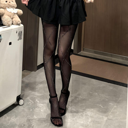 性感黑色烫钻亮丝美腿显瘦连裤袜