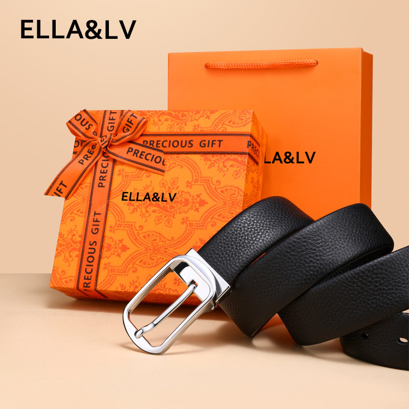 ELLA&LV针扣皮带男真皮自动扣腰带高档商务款头层牛皮年轻人裤带