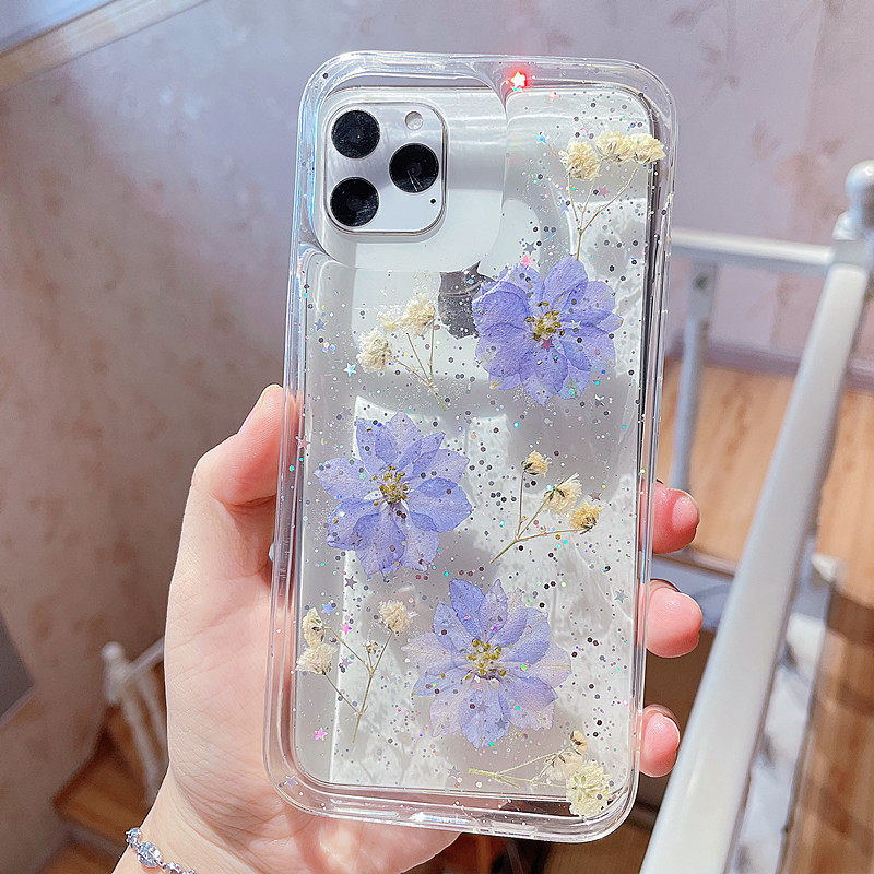 干花永生花适用于iphone14苹果14promax手机壳ip16 plus全包软壳iphone15 pro紫色飞燕软全