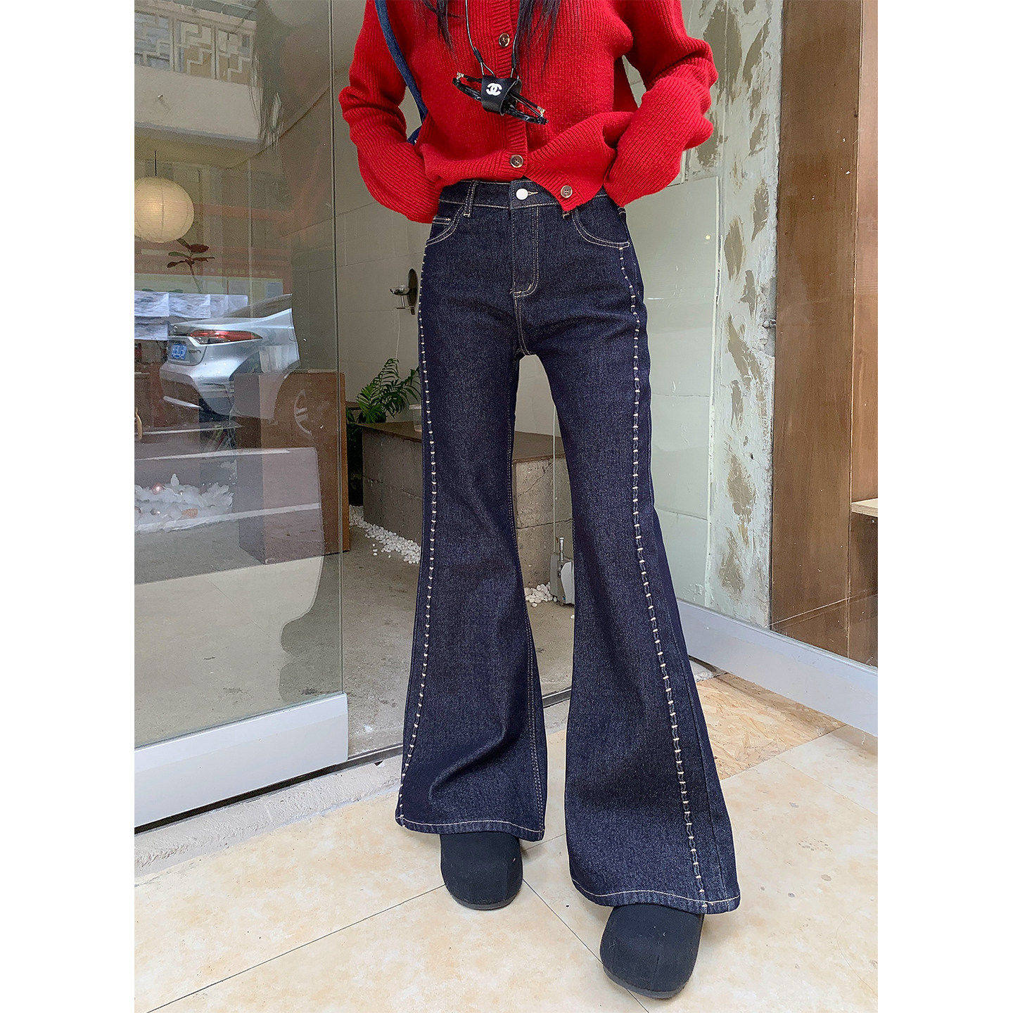 欧尼不胖冬季加绒微喇高腰牛仔裤女胖妹妹复古百搭修身显瘦喇叭裤,女装/女士精品,牛仔裤,淘宝优惠券,粉丝福利购,淘宝优惠卷