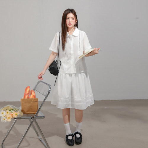 欧尼不胖韩系减龄套装大码女装2026新款显瘦薄款衬衫半身裙两件套