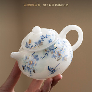 璞玉功夫茶具冰种羊脂玉瓷茶壶泡茶壶家用陶瓷办公室会客高档茶壶