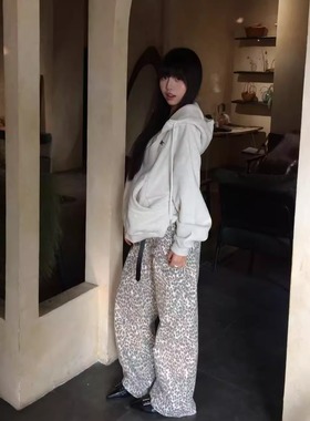 A11SLAVE豹纹长裤男女夏季美式复古宽松长裤阔腿情侣百搭拖地裤