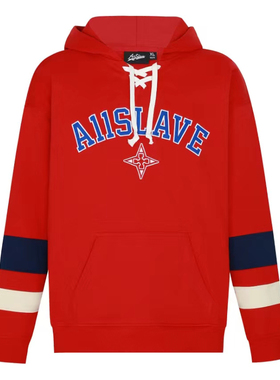 A11SLAVE运动拼接冰球连帽卫衣国潮牌潮流春秋季宽松情侣红色帽衫