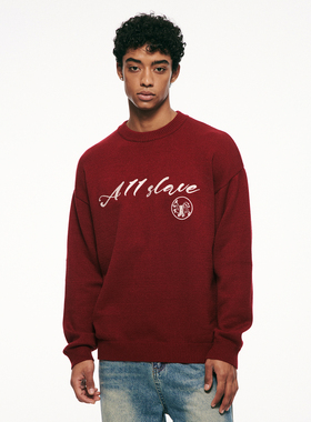 A11SLAVE新款龙年红色毛衣男冬季国潮牌宽松情侣针织衫外套女上衣