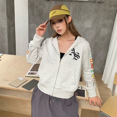 美式复古哥特风字母刺绣短款开衫