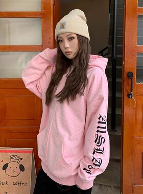 A11SALVE美式复古哥特字母满印重工外套美式百搭连帽卫衣街头男女