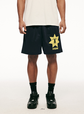 A11SLAVE徽章印花美式休闲户外运动速干网眼短裤男女复古情侣高街