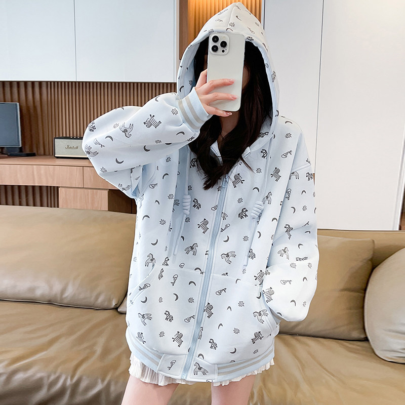 学院风可爱宽松连帽棒球服卫衣女大童春秋新款初高中学生休闲外套