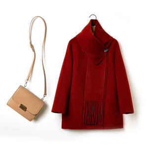 红色过年双面100%羊毛呢大衣女a字版宽松百搭外套小个子羊绒外套