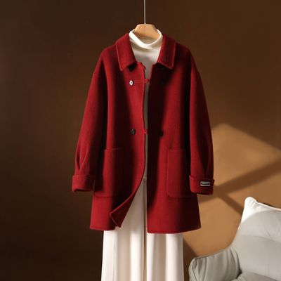 冬季双面羊绒大衣女中长款娃娃领