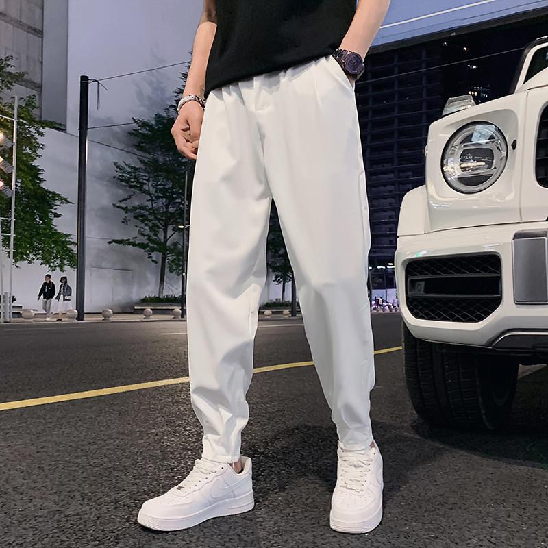 纯色裤子男秋季2026年束脚西裤痞帅九分白色宽松裤潮流男士休闲裤