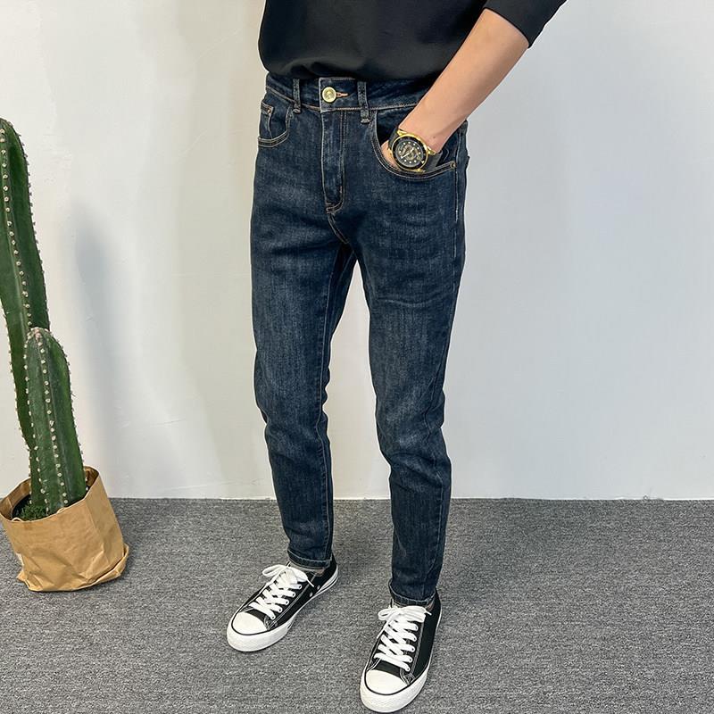 韩版修身小脚牛仔裤男士2026春夏新款蓝色弹力锥形裤时尚潮流长裤