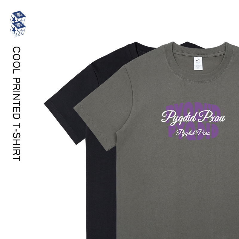 日系简约印花短袖t恤男生230g重磅纯棉T恤夏季穿搭上衣女学生ins