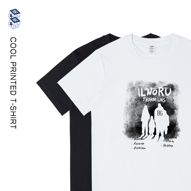 美式复古印花短袖T恤男士潮牌纯棉圆领宽松街头潮流百搭上衣女ins