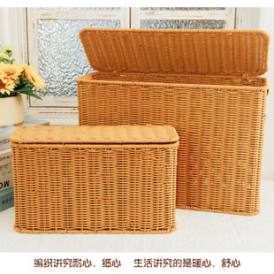 闲储窄高扁长型带盖收纳箱家用缝隙杂志筐仿藤编墙角沙发储物盒