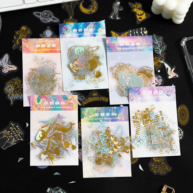 闪光梦境镭射彩金贴纸包 梦幻蝴蝶手账diy装饰手机壳PET防水贴画
