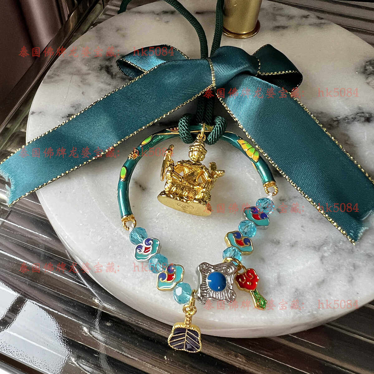 泰国四面佛车挂 龙婆苏班原庙孔雀蓝车载吊坠 后饰镜挂饰品挂件