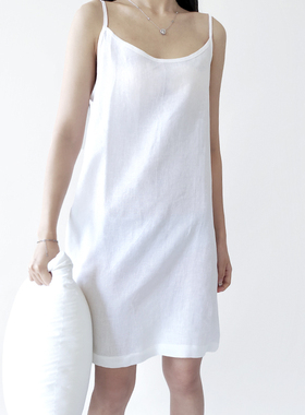 HEMP 纯汉麻简约白色吊带裙打底裙 纯麻家居群贴身舒适十足欧美风