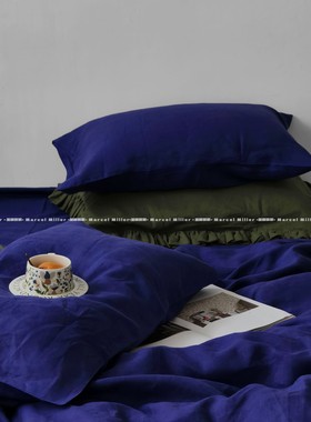 100%汉麻床品 深海入梦，高级藏蓝｜汉麻宝蓝色四件套实拍