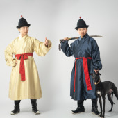 淮边筱竹 明制传统服饰 长衫 汉服打褶直裰复原明初男士 装