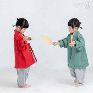 明制铜钱纹暗花端午复原汉服短衫 淮边筱竹 褙子 汉服童装 对襟长袖