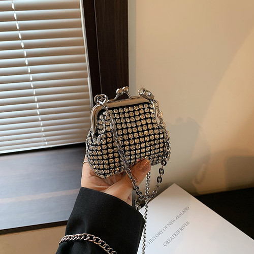 迷你水钻包女2025新款高级感满钻小包包精致链条斜挎包时尚口金包