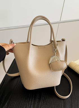 2025新款时尚荔枝纹软皮菜篮子手提包百搭大容量单肩通勤子母包女