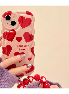 红色爱心波浪款oppofindx6pro/x5/x3手机壳硅胶reno9/7se全包realme真我GTNeo5全包vivos16/x90pro+/iqooz7x
