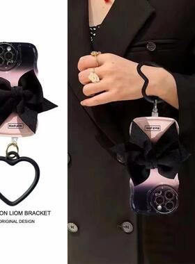 渐变粉黑布艺蝴蝶结适用荣耀200pro手机壳硅胶100pro女款magic6/5新款华为pura70ultra/p60/nova12活力版/11