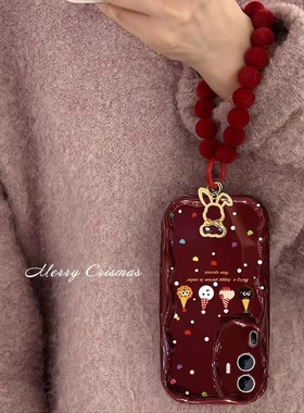 新年酒红色小饼干挂绳vivos18/x100pro手机壳软壳x90s/iqooneo9/iqoo12新款全包oppofindx7/reno11pro/一加12