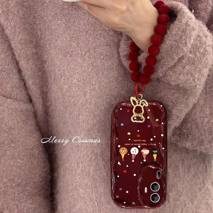 新年酒红色小饼干挂绳vivos18/x100pro手机壳软壳x90s/iqooneo9/iqoo12新款全包oppofindx7/reno11pro/一加12