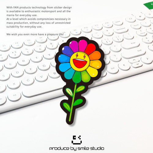 可爱卡通彩虹花趣味反光汽车贴纸创意摩托电动车头盔划痕防水贴花