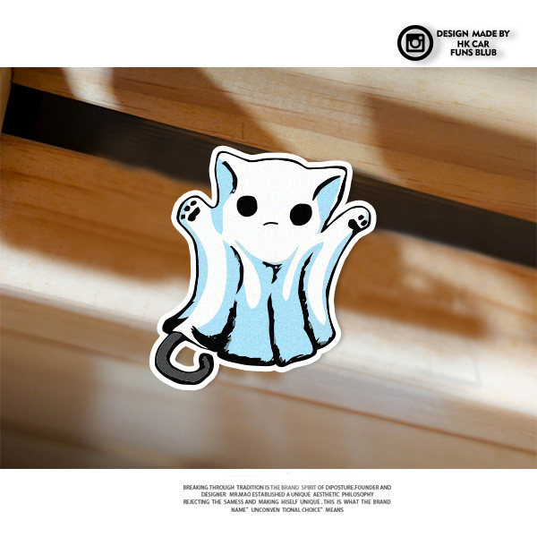 搞笑卡通幽灵猫趣味反光车贴个性汽车后窗贴摩托电动车头盔划痕贴