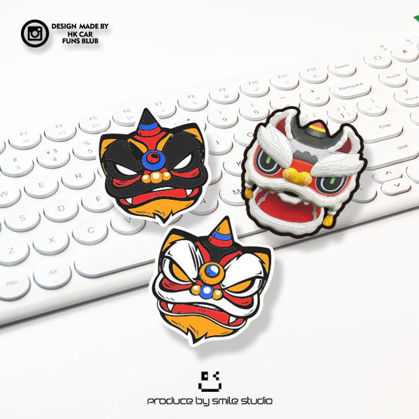 卡通国潮醒狮头趣味反光汽车贴纸创意摩托电动车油箱盖防水订制贴