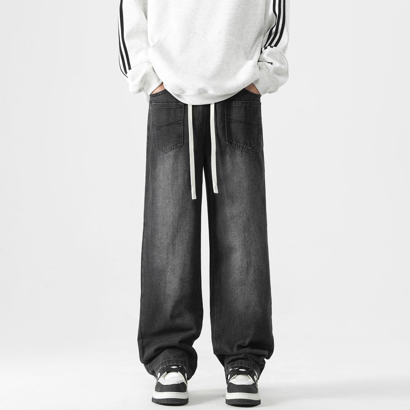 男士牛仔裤男蓝色春季美式男款裤子阔腿裤男裤休闲直筒裤长裤