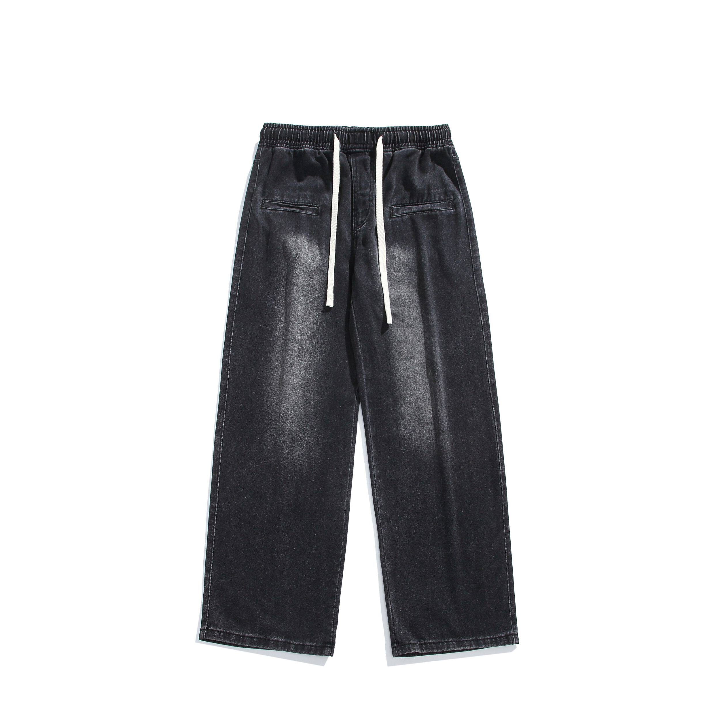 新款牛仔裤男士春款直筒休闲男生潮牌高街蓝色长裤