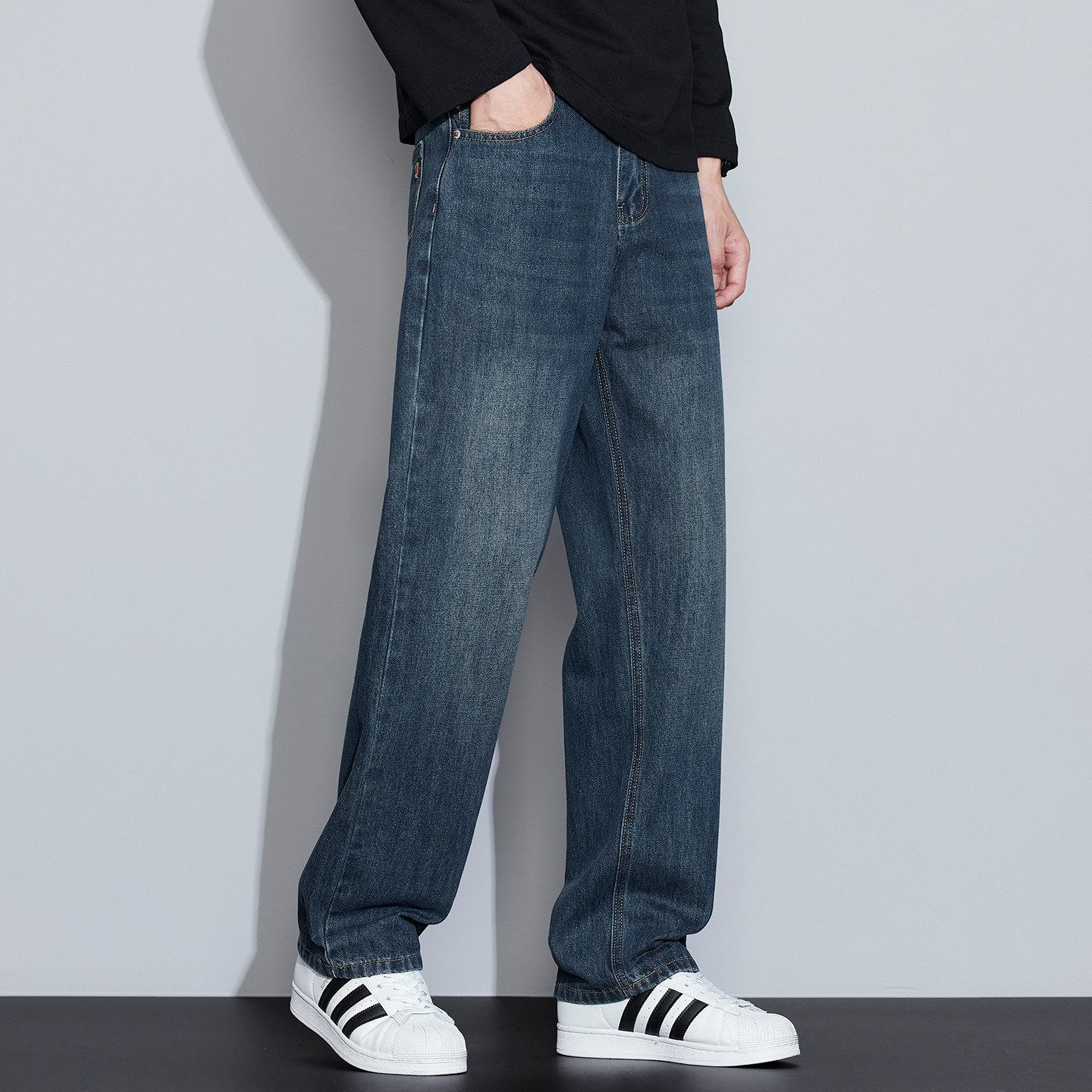 春季经典蓝牛仔裤男 宽松直筒阔腿垂感显瘦百搭休闲长裤