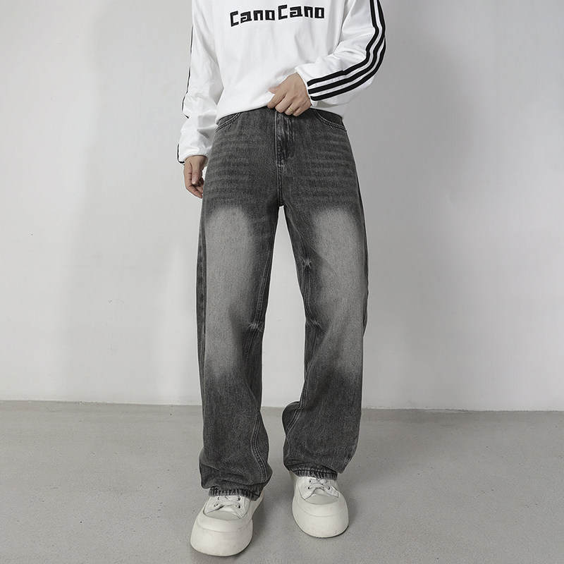 2026春秋新款美式高街微喇牛仔裤男水洗复古简约拖地宽松裤子男