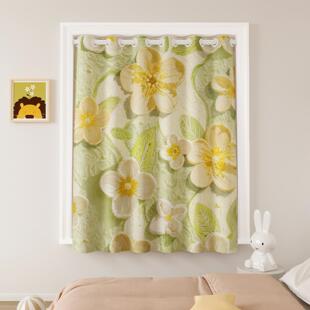 儿童房窗帘女孩卧室飘窗2024新款 遮光公主风整套遮阳布免打孔安装