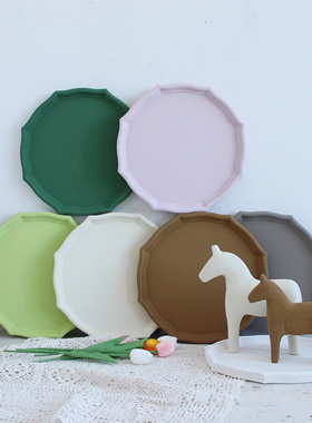 ins菱形托盘雕花摆件北欧风极简风雕刻家居装饰摆件木质工艺品彩