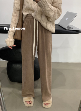 the lemon抽绳卡其色阔腿裤女2025年秋季新款高腰宽松拖地休闲裤