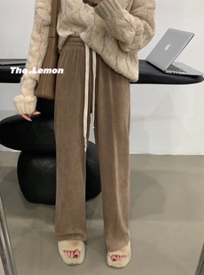 高腰宽松拖地休闲裤 the 新款 女2022年秋季 lemon抽绳卡其色阔腿裤