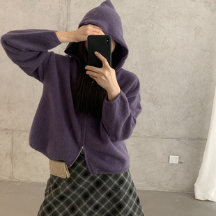 连帽毛衣女3728 韩系简约基础百搭双拉链开衫 LOVELY 2025秋冬新款
