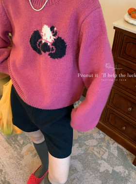 减龄撞色kitty猫毛衣女peanut2025秋冬韩系氛围感洋气针织毛衣103