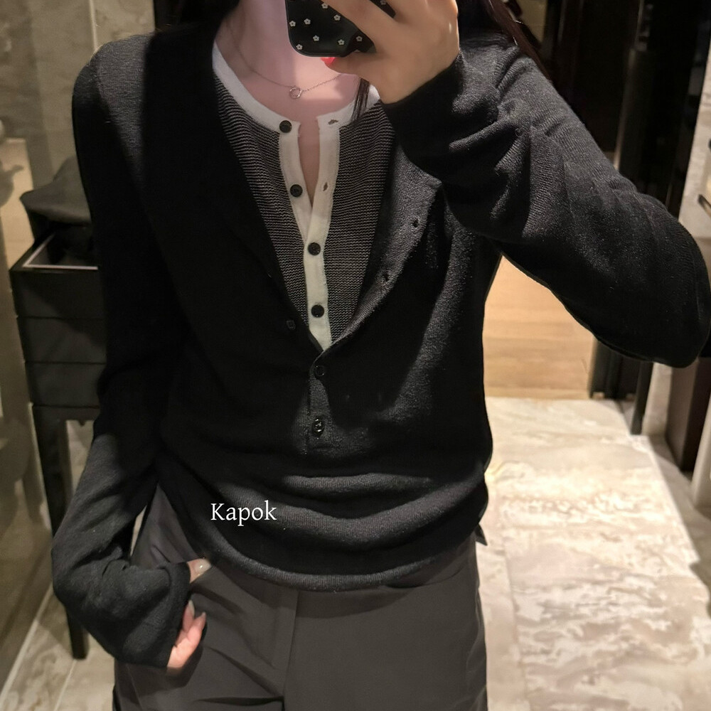 假两件半扣百搭上衣羊毛针织衫女