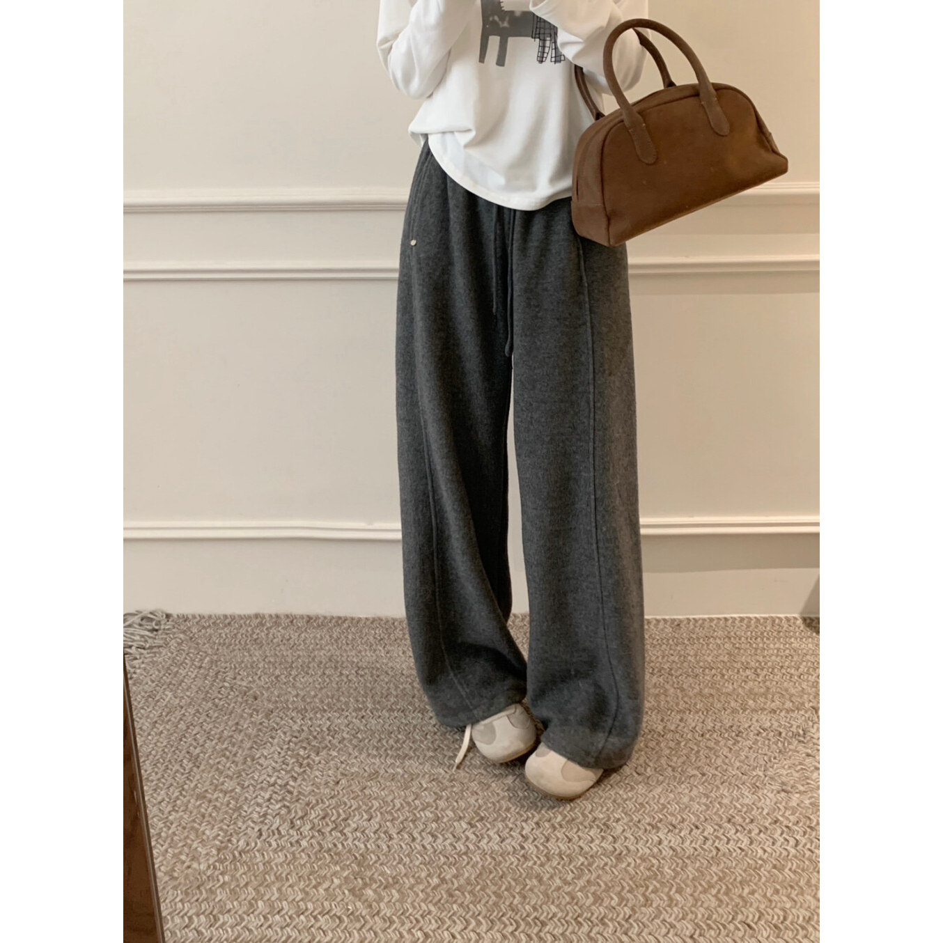 冬季气质贝壳扣羊绒手感休闲裤女