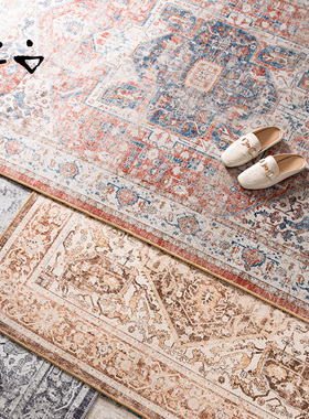 寻由北欧简约复古波斯 古董地毯 客厅茶几毯卧室床边毯美式民族风