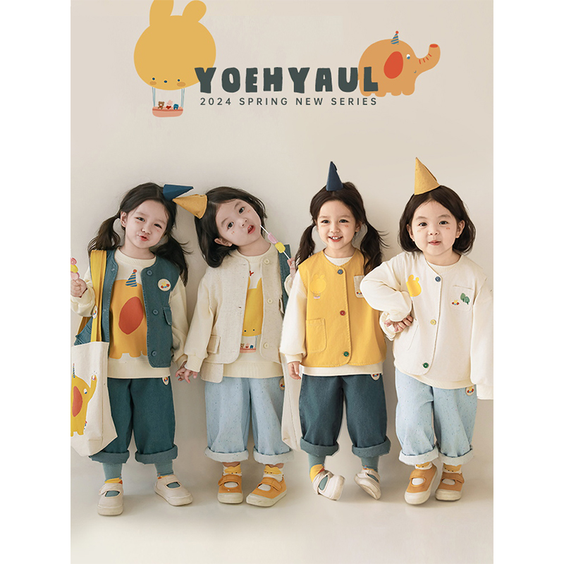 幼悠女童印花刺绣马甲2025春秋儿童萌趣可爱卡通贴布口袋休闲上衣